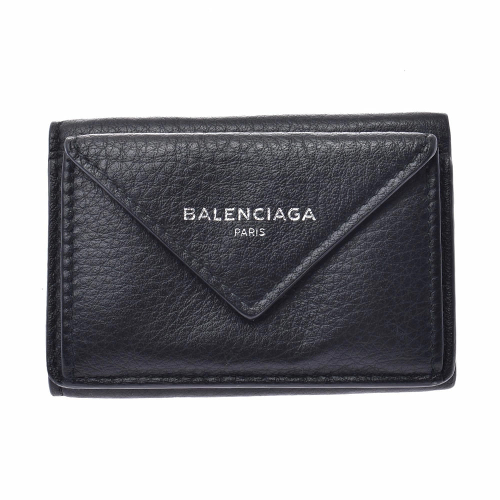 BALENCIAGA Paper Wallet Black Leather Tri fold